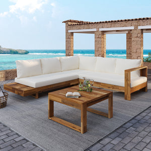 Outdoor 4pc Acacia Wood Sectional Patio Sofa Set - view 14