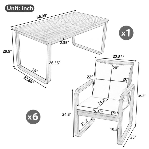 7 Pieces Patio Dining Set Outdoor Dining Table and Chairs - side view