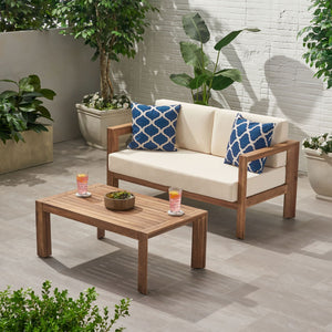 2 Piece Patio Set With Open-Back Loveseat And Coffee Table - Beige / Brown - front view