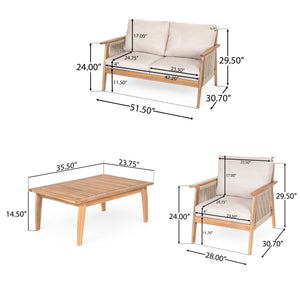 Outdoor 4pc Acacia Wood and Rope Sectional Patio Sofa Set - detail view