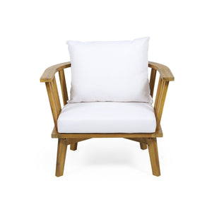 4-Pieces Acacia Wood Patio Furniture Set with Cushions - in use