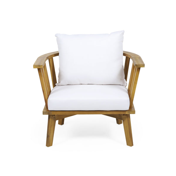 4-Pieces Acacia Wood Patio Furniture Set with Cushions - in use
