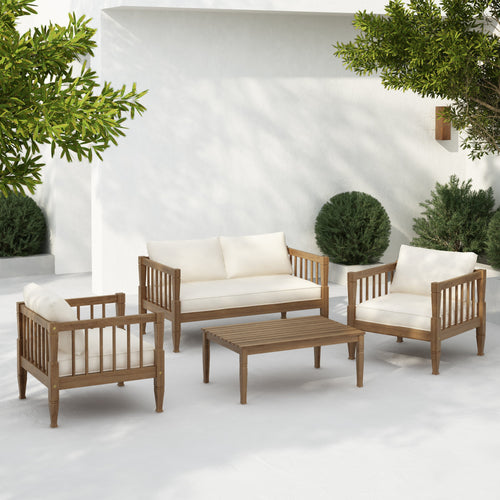 4-Piece Patio Furniture Set with Coffee Table and Cushions - front view