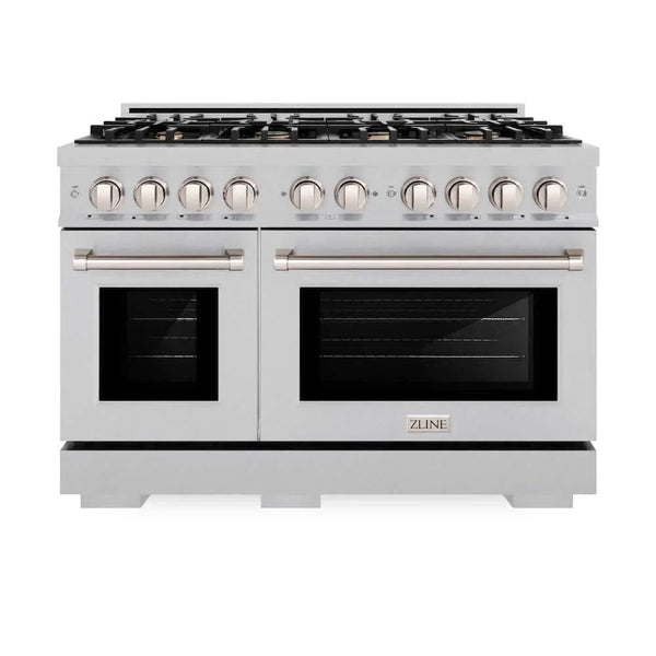 ZLINE 48' Select Dual Fuel Range Gas Cooktop Electric Convection Oven DuraSnow® Stainless Steel Brass Burners HDRS-BR-48 - lifestyle photo