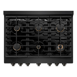 ZLINE 36'Paramount Dual Fuel Range Black Stainless Steel, Brass Burners SDRB-BR-36 - lifestyle photo