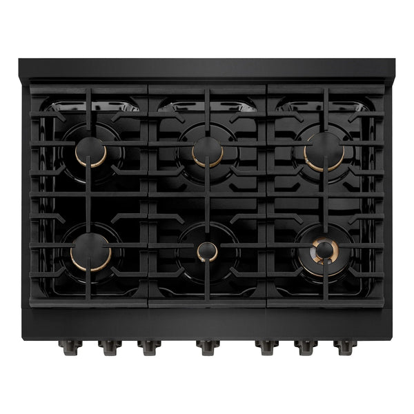 ZLINE 36'Paramount Dual Fuel Range Black Stainless Steel, Brass Burners SDRB-BR-36 - lifestyle photo