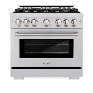 ZLINE 36' Select Dual Fuel Range Gas Cooktop Electric Convection Oven Stainless Steel Brass Burners HDR-BR-36 - lifestyle photo