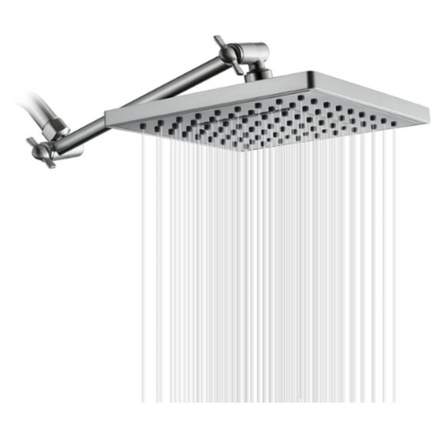 Bright Showers 8-Inch Square Rain Shower Head with 10-Inch Adjustable Extension Arm
