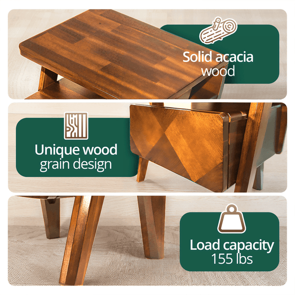 Rum Handcrafted Solid Wood Nightstand - dimensions