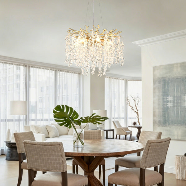6-Light Chandelier Crystal Ceiling Lamp in Gold - lifestyle photo