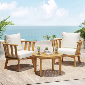 Patio Furniture Set, Outdoor Acacia Wood Patio Club Chair With Table - front view