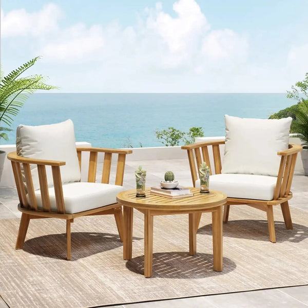 Patio Furniture Set, Outdoor Acacia Wood Patio Club Chair With Table - front view