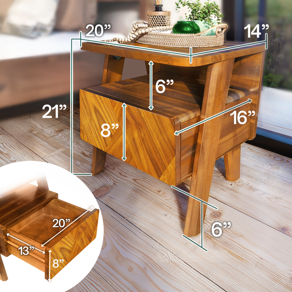 Rum Handcrafted Solid Wood Nightstand - lifestyle photo