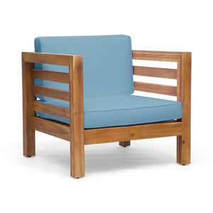 Outdoor Acacia Wood Patio Chair With Fabric Cushion - detail view
