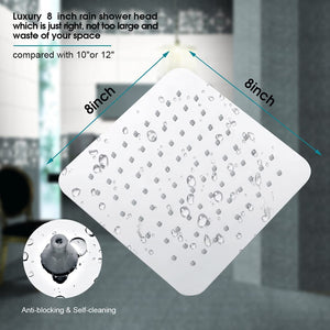 8 Inch Square Rainfall Showerhead with 10 Inch Adjustable Extension Arm