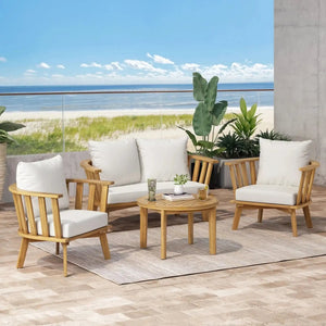 Patio Furniture Set, Outdoor Acacia Wood Patio Club Chair With Table - lifestyle photo