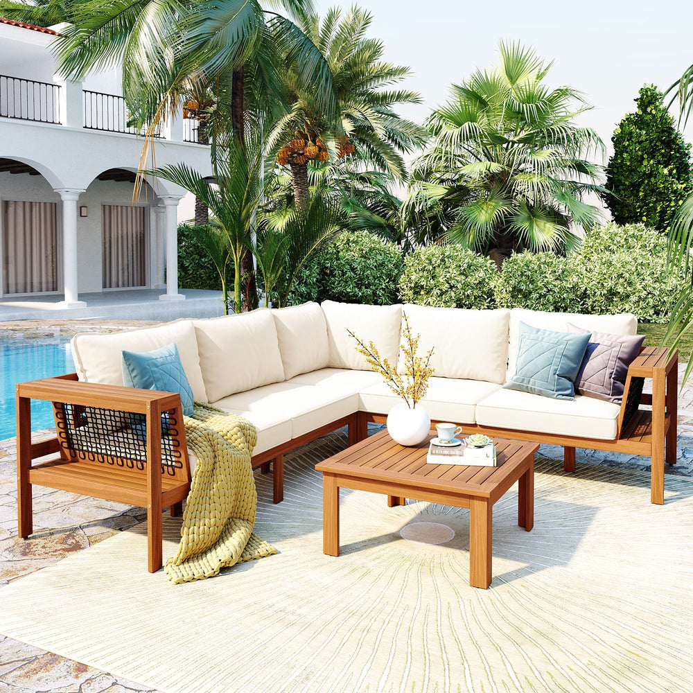 Kennedy 4 Piece Outdoor Acacia Wood Sofa Set with Coffee Table