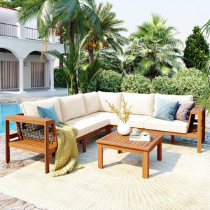 Kennedy 4 Piece Outdoor Acacia Wood Sofa Set with Coffee Table - front view