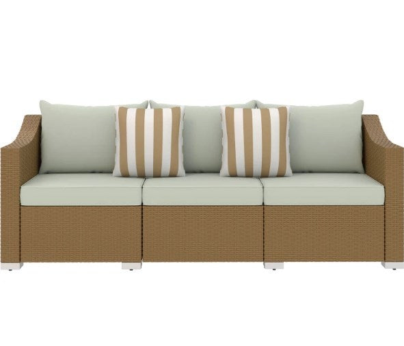 Rattan Wicker Seater Patio Couch with Cushions and Throw Pillows - front view