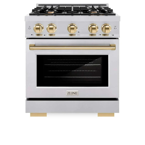ZLINE 30' Select Gas Range Convection Gas Oven Stainless Steel Gold HGRZ-30-G - close-up