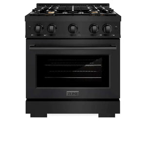 ZLINE 30' Select Dual Fuel Range Gas Cooktop Electric Convection Oven Black Stainless Steel Brass Burners HDRB-BR-30 - close-up