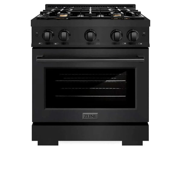 ZLINE 30' Select Dual Fuel Range Gas Cooktop Electric Convection Oven Black Stainless Steel Brass Burners HDRB-BR-30 - close-up