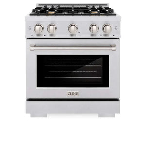 ZLINE 30' Select Dual Fuel Range Gas Cooktop Electric Convection Oven DuraSnow® Stainless Steel Brass Burners HDRS-BR-30 - close-up