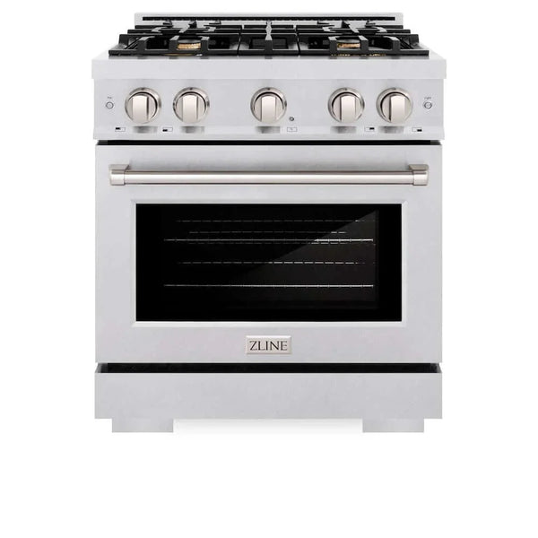 ZLINE 30' Select Dual Fuel Range Gas Cooktop Electric Convection Oven DuraSnow® Stainless Steel Brass Burners HDRS-BR-30 - close-up