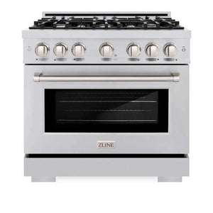 ZLINE 36' Select Dual Fuel Range Gas Cooktop Electric Convection Oven Stainless Steel HDR36 - close-up