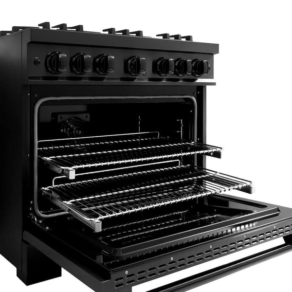 ZLINE 36' Select Dual Fuel Range Gas Cooktop Electric Convection Oven Black Stainless Steel HDRB-36 - close-up