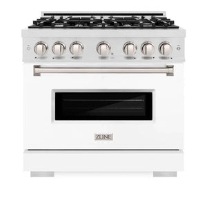 ZLINE 36'Classic Gas Range, Convection Gas Oven, DuraSnow® Stainless Steel, White Matte Door CGRS-WM-36 - close-up