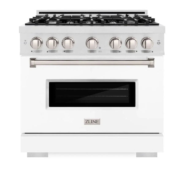 ZLINE 36'Classic Gas Range, Convection Gas Oven, DuraSnow® Stainless Steel, White Matte Door CGRS-WM-36 - close-up