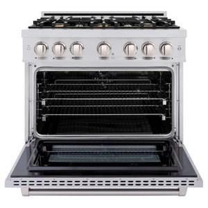 ZLINE 36' Select Dual Fuel Range Gas Cooktop Electric Convection Oven Stainless Steel Brass Burners HDR-BR-36 - close-up