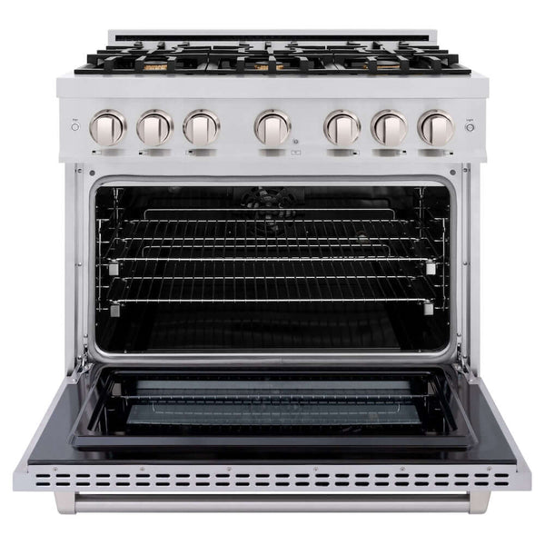 ZLINE 36' Select Dual Fuel Range Gas Cooktop Electric Convection Oven Stainless Steel Brass Burners HDR-BR-36 - close-up