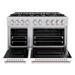 ZLINE 48'Classic Gas Range, Convection Gas Oven, Stainless Steel, White Matte Door CGR-WM-48 - close-up