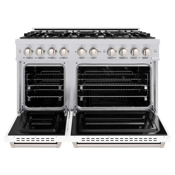 ZLINE 48'Classic Gas Range, Convection Gas Oven, Stainless Steel, White Matte Door CGR-WM-48 - close-up