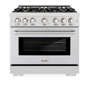 ZLINE 36' Select Dual Fuel Range Gas Cooktop Electric Convection Oven DuraSnow® Stainless Steel Brass Burners HDRS-BR-36 - close-up