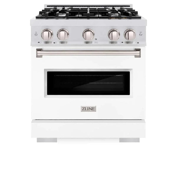 ZLINE 30'Classic Gas Range, Convection Gas Oven, DuraSnow® Stainless Steel, White Matte Door CGRS-WM-30 - close-up