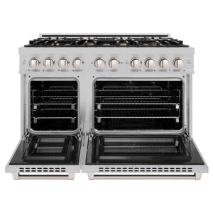ZLINE 48' Select Dual Fuel Range Gas Cooktop Electric Convection Oven DuraSnow® Stainless Steel Brass Burners HDRS-BR-48 - close-up