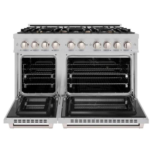 ZLINE 48' Select Dual Fuel Range Gas Cooktop Electric Convection Oven DuraSnow® Stainless Steel Brass Burners HDRS-BR-48 - close-up