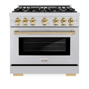 ZLINE 36' Select Gas Range Convection Gas Oven Stainless Steel Gold HGRZ-36-G - close-up