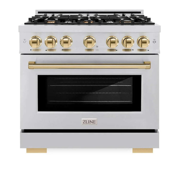 ZLINE 36' Select Gas Range Convection Gas Oven Stainless Steel Gold HGRZ-36-G - close-up