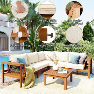 Kennedy 4 Piece Outdoor Acacia Wood Sofa Set with Coffee Table - lifestyle photo