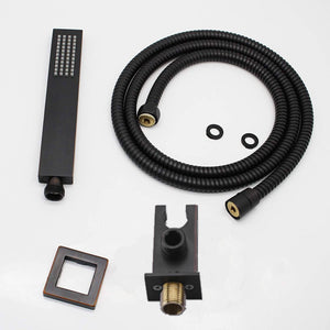 12-Inch Non-LED Light Ceiling Mounted Oil Rubbed Bronze 3-Way Thermostatic Shower Faucet System with Wall Mount 12-Inch Rainfall Shower Head - in use