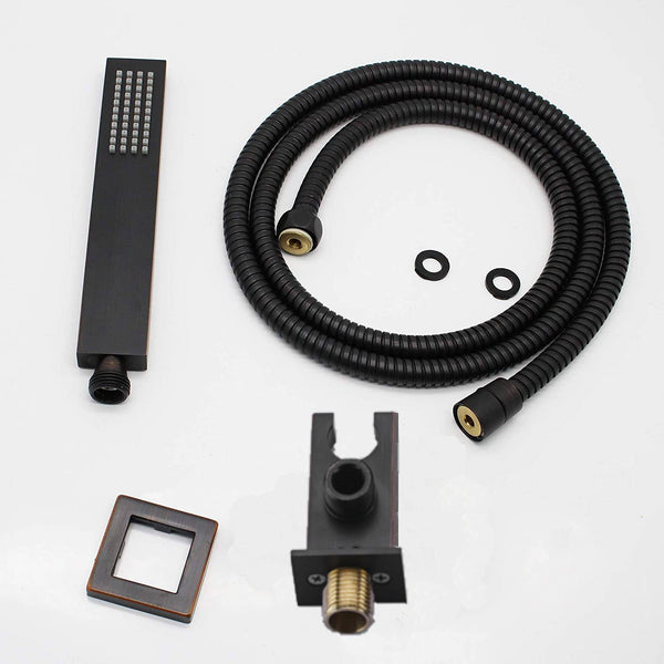 12-Inch Non-LED Light Ceiling Mounted Oil Rubbed Bronze 3-Way Thermostatic Shower Faucet System with Wall Mount 12-Inch Rainfall Shower Head - in use