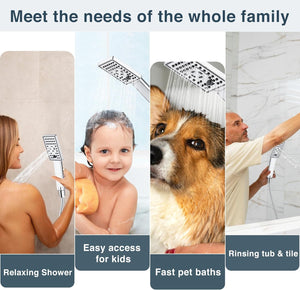 Dual Shower Head-Rain Shower Head with Handheld Shower Set, Diverter - side view
