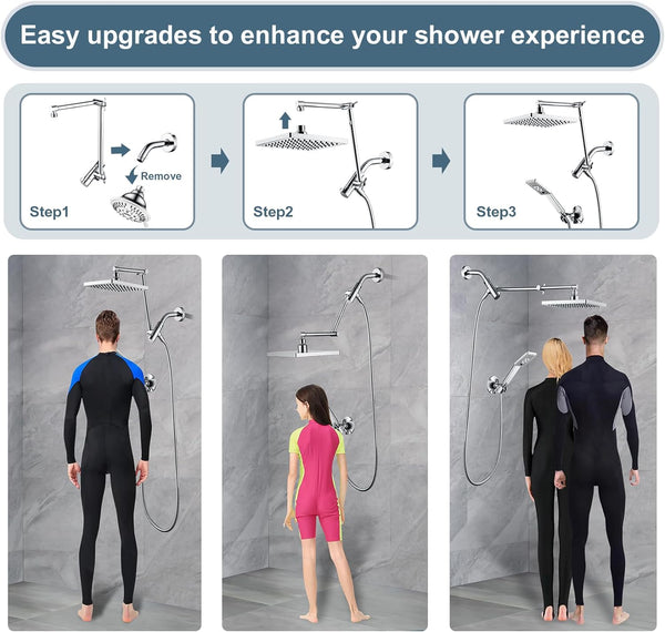 Dual Shower Head Combo with Extension Arm, 8 Inch Rainfall Shower Head with Handheld Shower head