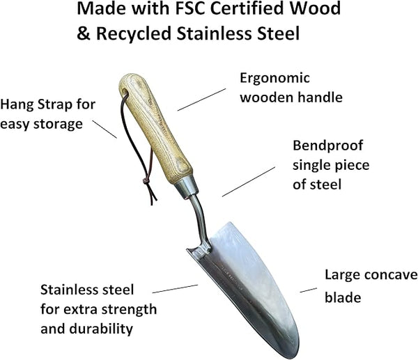 Classic Garden Tool Set - Includes Hand Trowel Transplanter Cultivator - side view