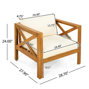 Patio Conversation Set with Foldable Acacia Wood Side Table and Cushions - side view