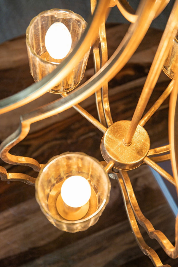 4 Light Metal Chandelier with Adjustable Chain - Gold - side view